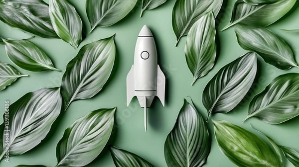Obraz Green leaves surround a white rocket