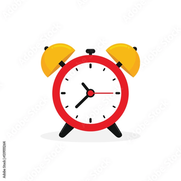 Obraz Alarm clock icon isolated on white background. Ringing alarm clock. Wake up timer clock. Morning timer clock cartoon design. Ringing watch. Vector illustration.