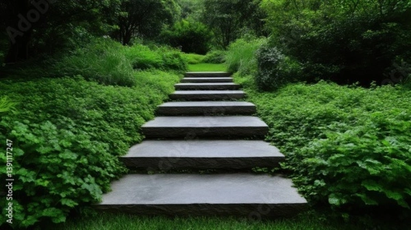 Obraz Stone steps winding through lush garden