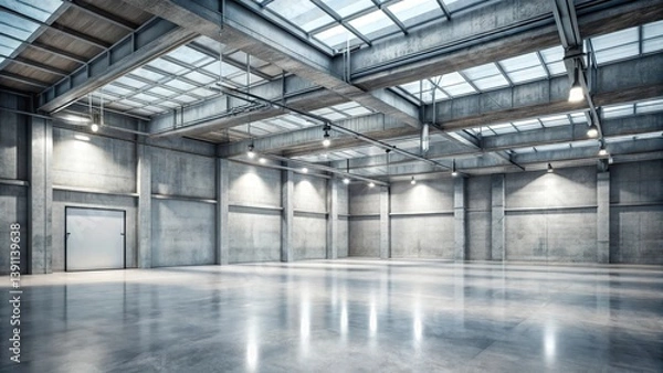Obraz High-tech industrial setting with concrete walls and steel beams in a modern studio environment, high tech, hdri
