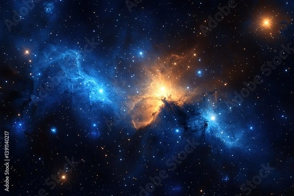 Obraz Cosmic Cloud: Celestial expanse filled with stars and vibrant nebula formations