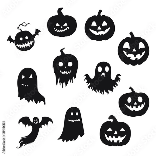 Obraz  pumpkin and ghost silhouettes set  Vector Bundle