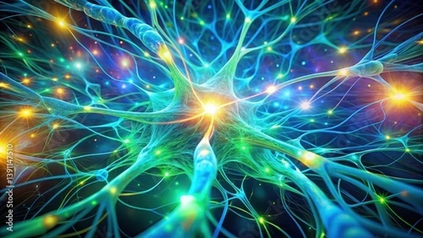 Obraz Intricate Neural Network A Vibrant Visualization of Interconnected Fibers and Glowing Synaptic Connections