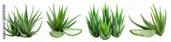 Fototapeta Green aloe vera plant isolated on a transparent background.