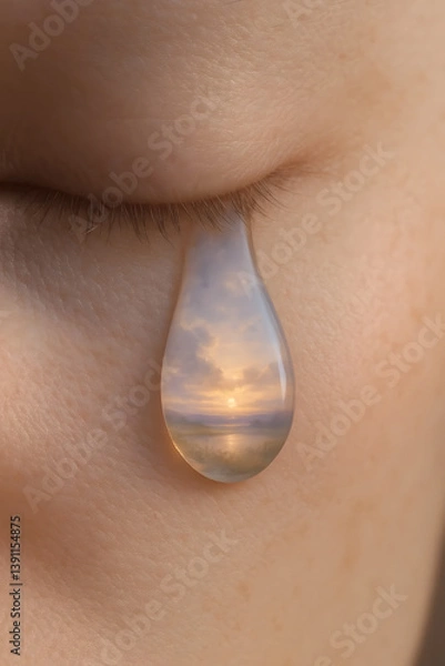Obraz Close-up of Tear Reflecting Serene Sunset