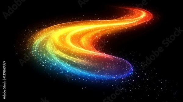 Obraz Rainbow light trail, sparkling, glowing, curved.
