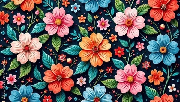 Fototapeta Intricate floral design, repeating seamlessly , botanical, blossom, wallpaper