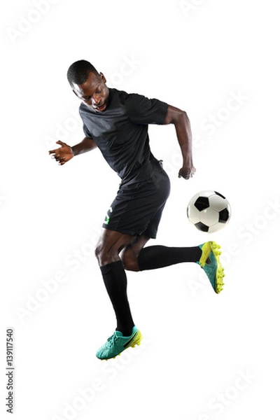 Fototapeta African American Soccer player Performing Back Kick