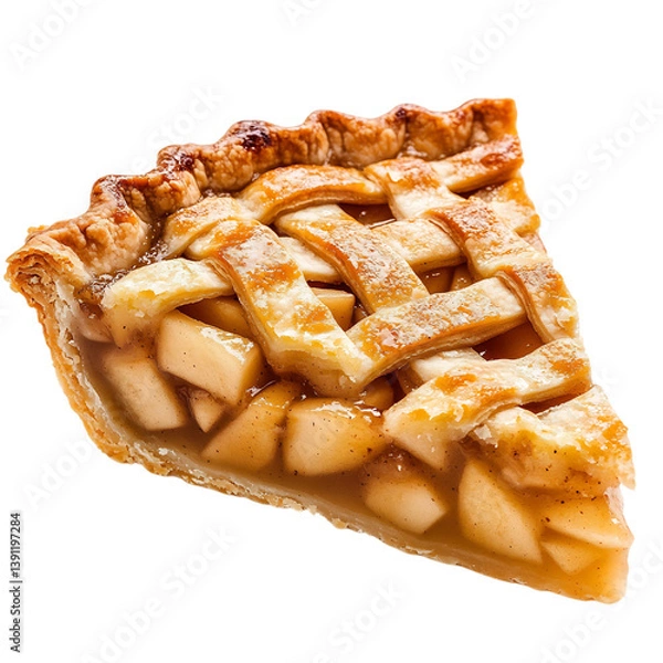 Fototapeta A Slice of Flaky Apple Pie with Lattice Crust Isolated on Transparent Background