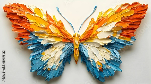 Fototapeta A colorful artistic representation of a butterfly on a white surface