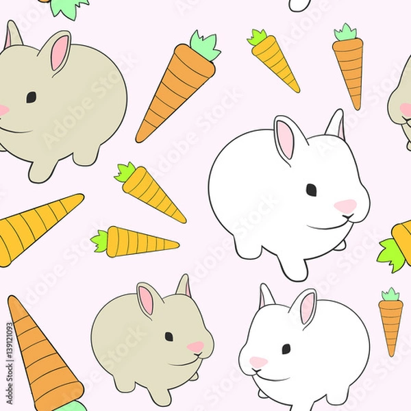 Fototapeta Seamless tileable pattern vector rabbits carrots easter bunnies