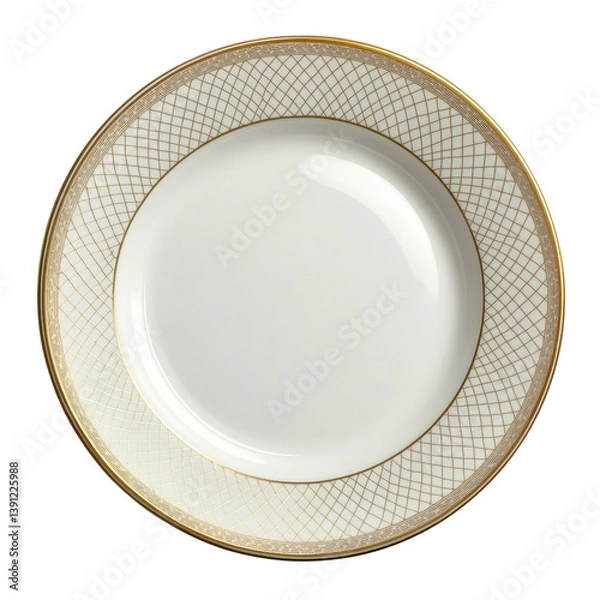 Obraz Ornate porcelain plate with gold trim isolated on transparent background