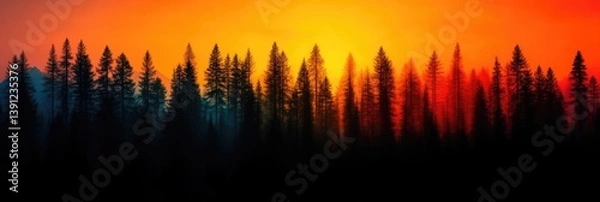 Fototapeta Silhouette of a Forest at Sunset