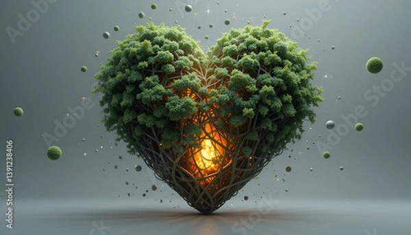 Fototapeta 3d render of a heart shaped green cube