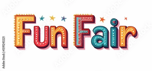 Fototapeta A vibrant and colorful fun fair sign with lights and stars, perfect for capturing the essence of amusement and entertainment.