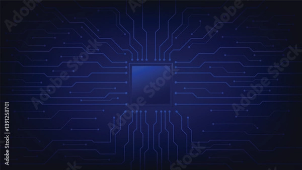 Fototapeta computer chip on circuit board background. futuristic design element