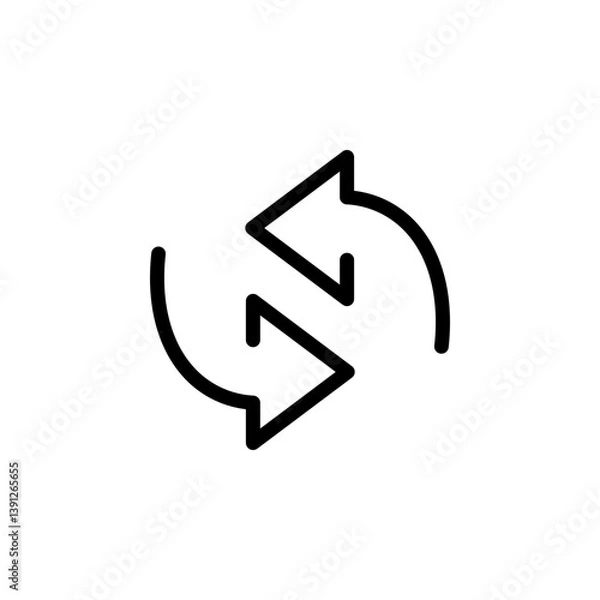 Fototapeta two arrow spin icon, recycle round, circle refresh or restart, thin line symbol on blank background