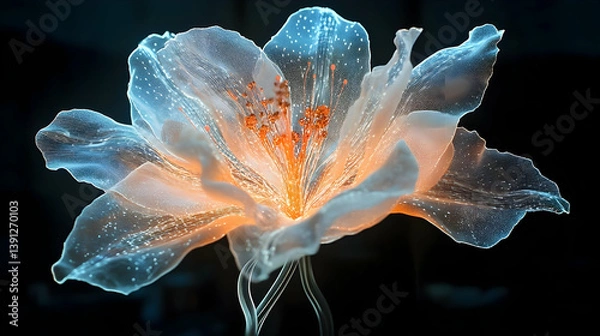 Fototapeta A glowing ethereal flower with intricate details against a dark backdrop