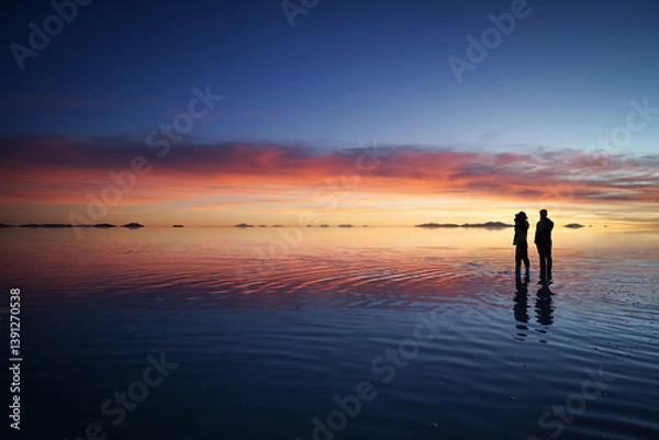 Fototapeta ポリビアウユニ塩湖の夕日