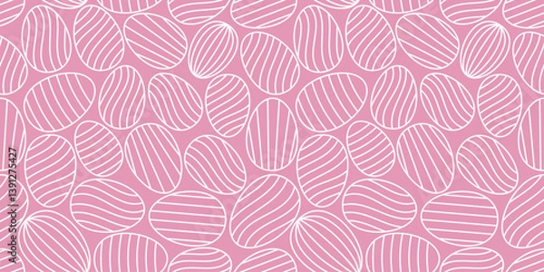 Fototapeta Minimal seamless Easter pattern with white outlined eggs on a soft pink background. Clean and delicate lines give it a fresh and modern spring look, ideal for wrapping, prints, and stationery
