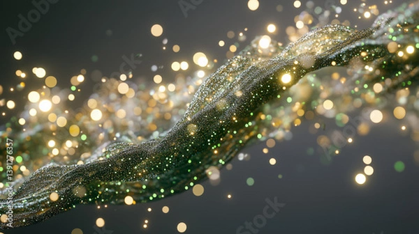 Fototapeta Abstract Glittering Particle Wave with Bokeh Lights on Dark Background.