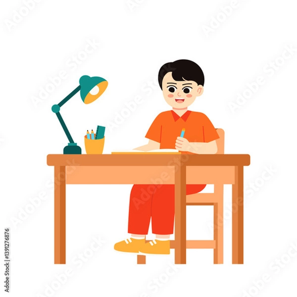 Fototapeta Doing Homework 1 Boy doing Homework at Desk