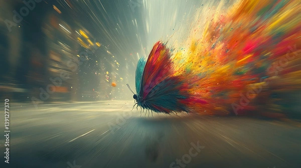 Fototapeta A colorful butterfly transforming into a burst of vibrant colors