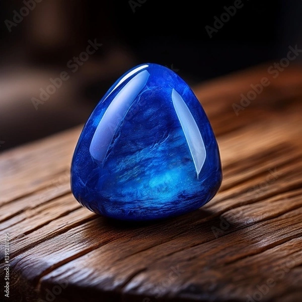 Obraz A blue object featuring a blue stone rests on a wooden surface
