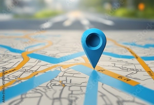 Fototapeta location element navigation gps place route locator background pointer position direction mark travel destination design road render blue 3d pin marker sign symbol map icon graphic point flat buttons