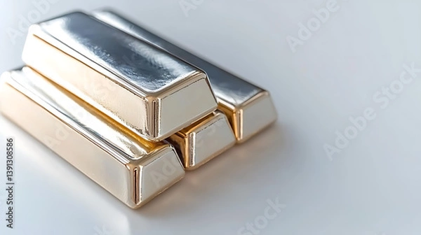 Obraz Gold bars displayed on white surface business environment product photography minimalist view luxury concept