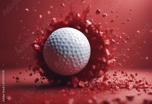 Fototapeta illustration 3d forcibly ball golf wall through red breaking rough hole game black concept impact white score competition fractured surface wreck hobby champion activity three-dimensional force