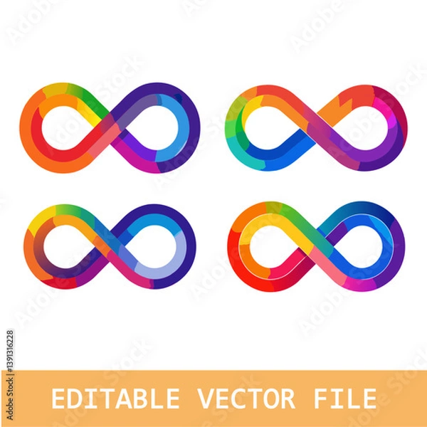 Fototapeta Colorful infinity symbol in rainbow gradient. Neurodiversity, inclusivity, awareness, autism acceptance concep set