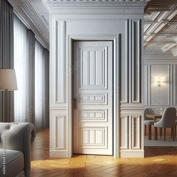 Fototapeta Hidden Door Concealed within Paneling A door designed to blend s