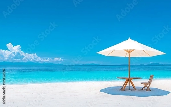 Fototapeta Beachfront Table and Umbrella