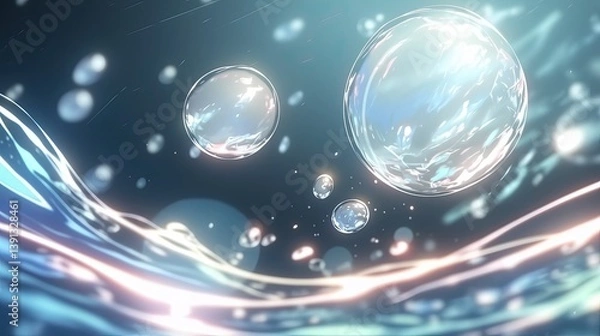 Fototapeta Bubbles playfully floating in crystal clear water creating a captivating and lively scene full of movement and light