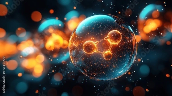 Fototapeta Glowing molecule inside a transparent sphere.
