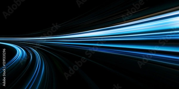 Obraz blue gradient speed light motion blur effect on black background,blank glowing speed lines for design banner poster wallpaper with copy space