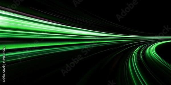 Obraz green gradient speed light motion blur effect on black background,blank glowing speed lines for design banner poster wallpaper with copy space