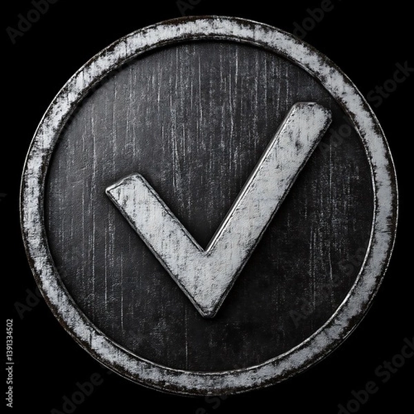 Fototapeta Metal Checkmark Icon on Circular Shield