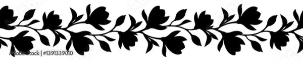 Obraz Horizontal seamless border with magnolia flowers. Vector black and white floral vignette