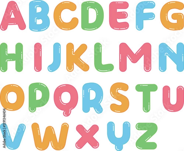 Fototapeta カラフルでかわいいジェリービーンズ風のアルファベットアイコンセット