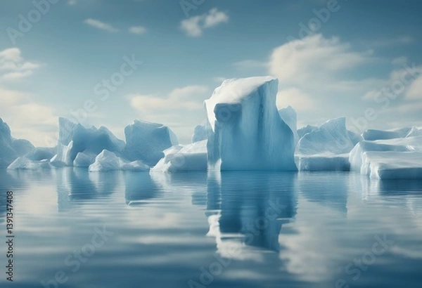 Fototapeta a water antarctica rendering reflection sunny transparent icebergs clear deep antarctic cold 3d day glacé polar arctic iceberg global warming environment ice blue landscape snow sky bright melting