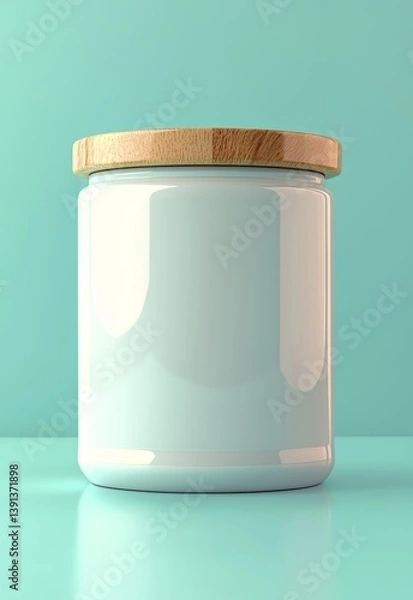 Fototapeta Realistic 3D Jar with Wooden Lid on Minimalist Background for Peaceful Aesthetic