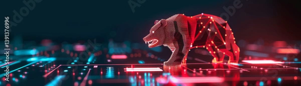 Obraz Digital trading app interface with roaring bear virtual space 3d art