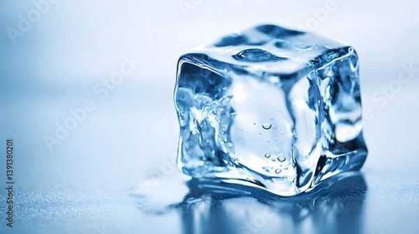 Fototapeta Ice Cube Closeup single ice cube on reflective surface
