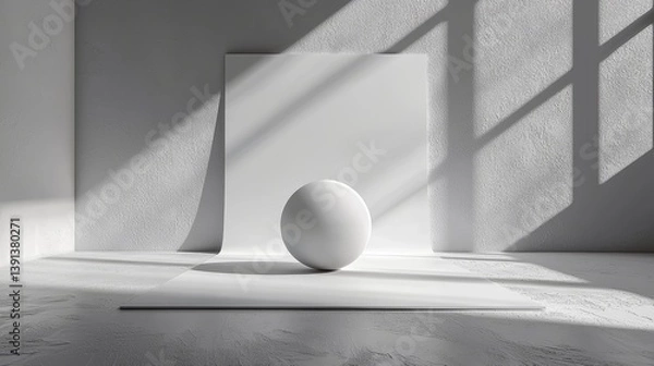 Fototapeta Minimalist Interior Scene Featuring White Shapes and Dramatic Light and Shadow Play