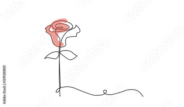 Obraz Rose line art icon. Flower continuous one line art drawing vector illustration. Awesome rose isolated on white background.