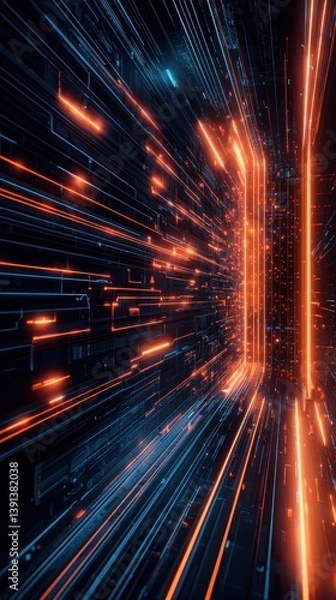 Obraz Vibrant Digital Stream with Blue and Orange Light Effects