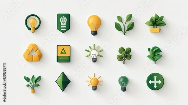 Obraz Eco-Friendly 3D Icon Set – Nature & Sustainability Symbols