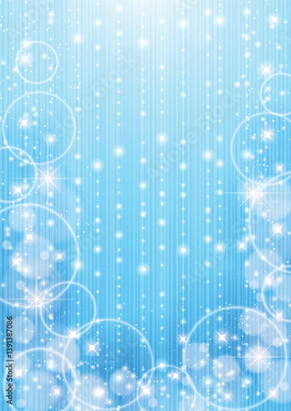 Obraz 幻想的な雨背景、イラスト、縦、梅雨、青、かわいい、キラキラ